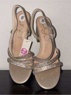 Women’s junior Strappy Rhinestone Slingback Heels in Champagne prom bridal